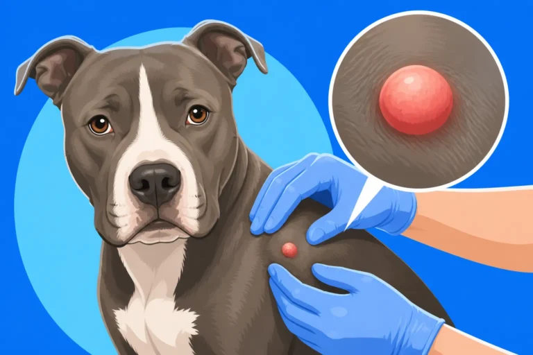 Feeling for a Mast Cell Tumor on a Pit Bull
