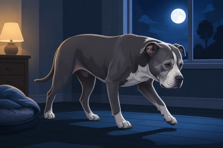 A Pit Bull Pacing at Night in Old Age
