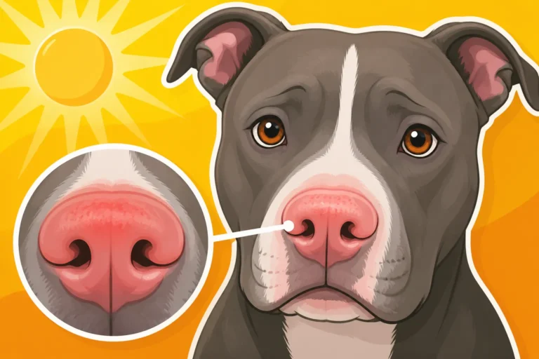 Pit Bull Sunburn on a Pink Nose