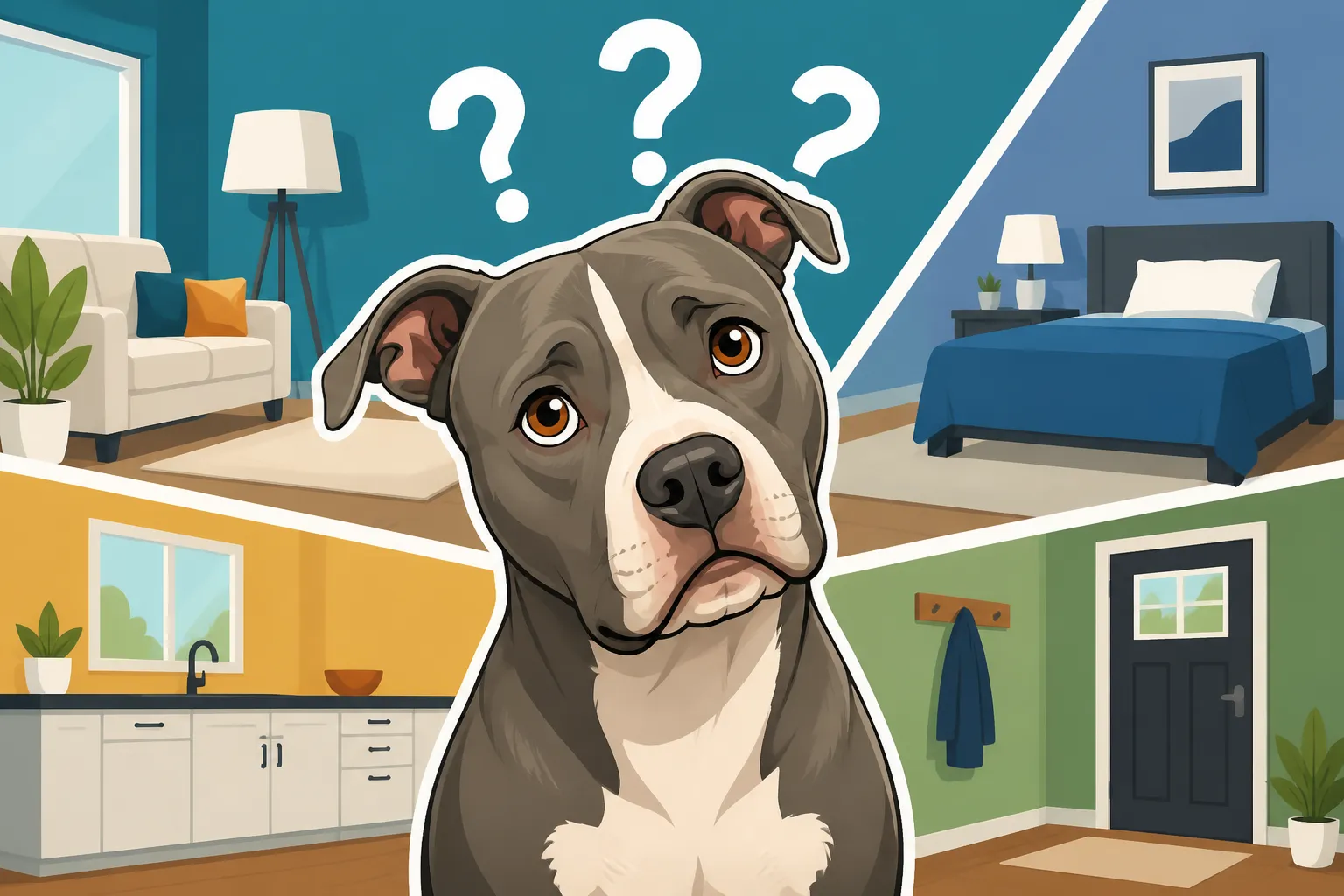 A Pit Bull Confused in Rooms It Knows