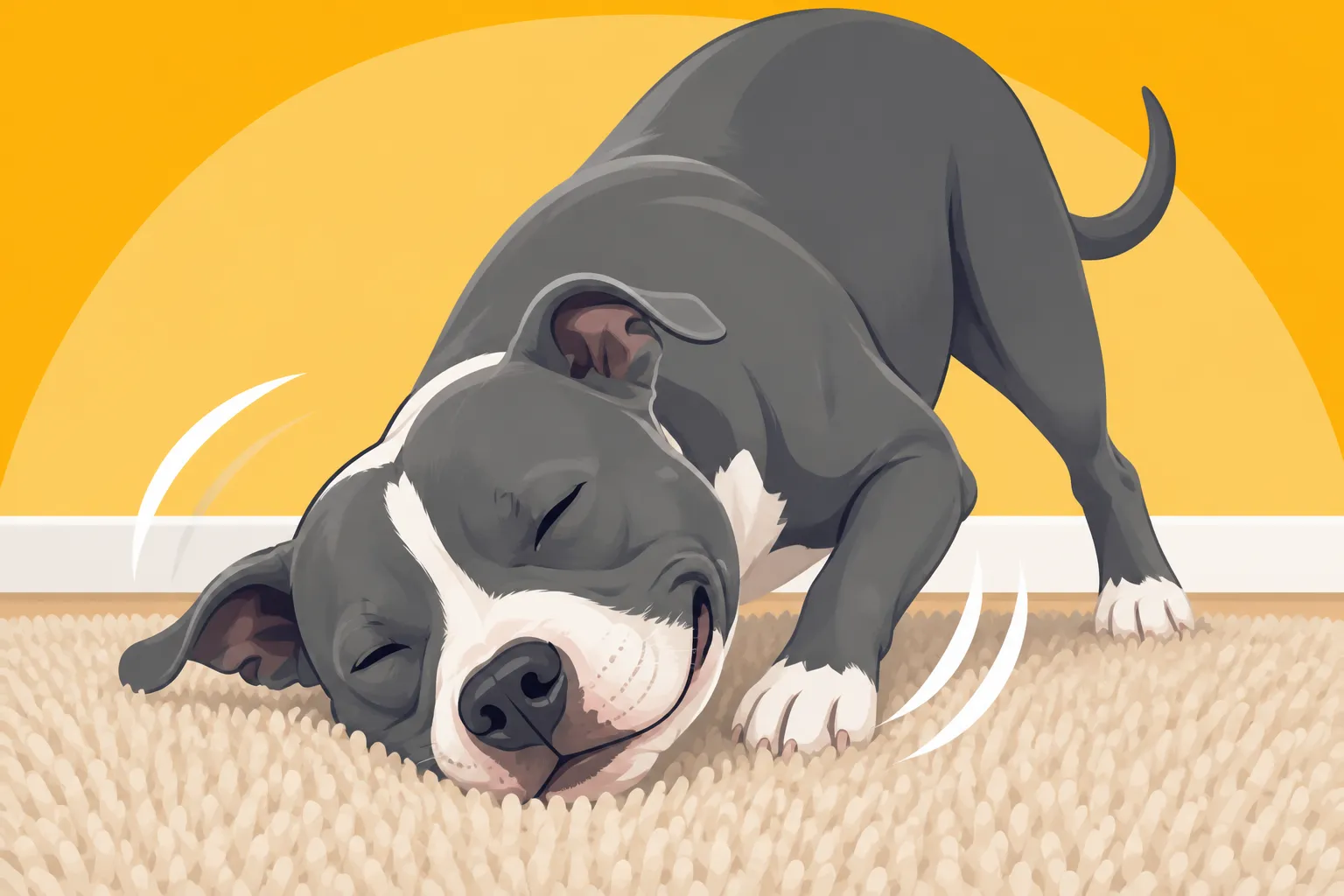 A Pit Bull Rubbing Its Face on the Carpet