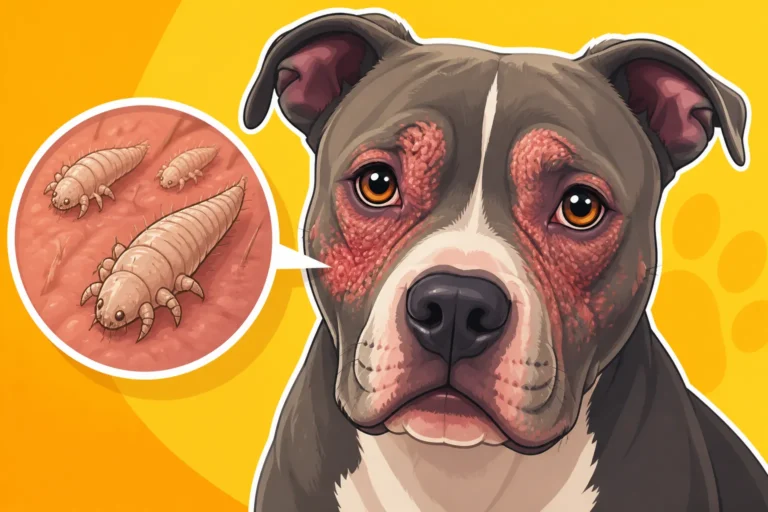 Demodex Patches on a Pit Bull Face