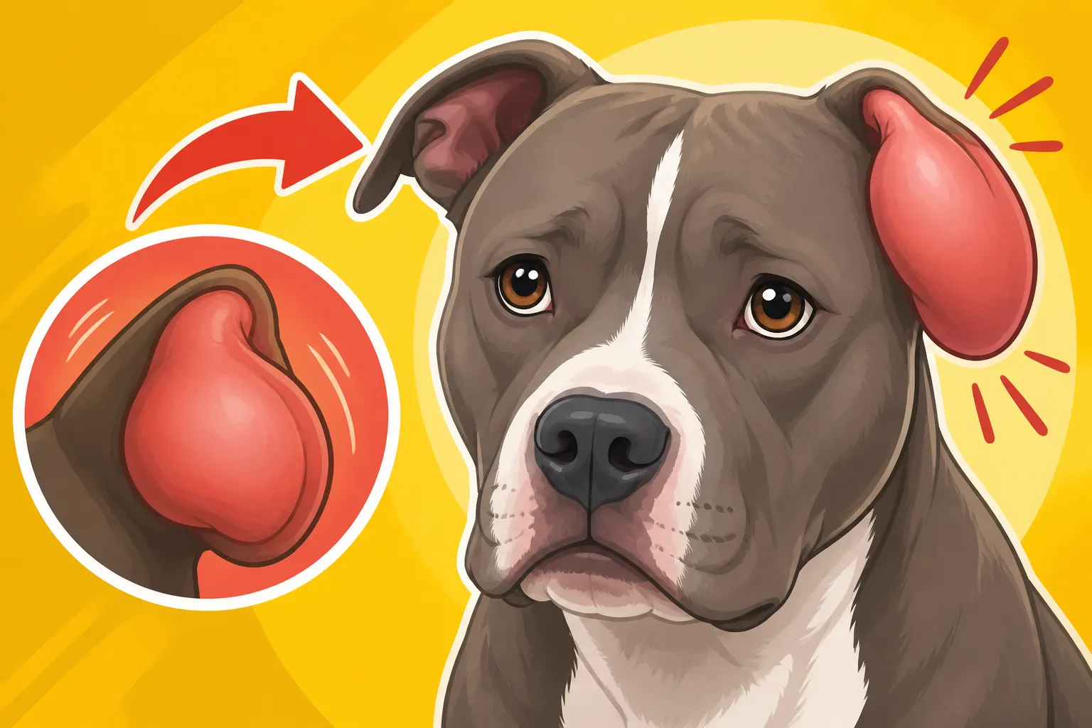 A Pit Bull Ear Swollen From Shaking