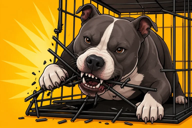Pit Bull Chewing Through a Wire Crate