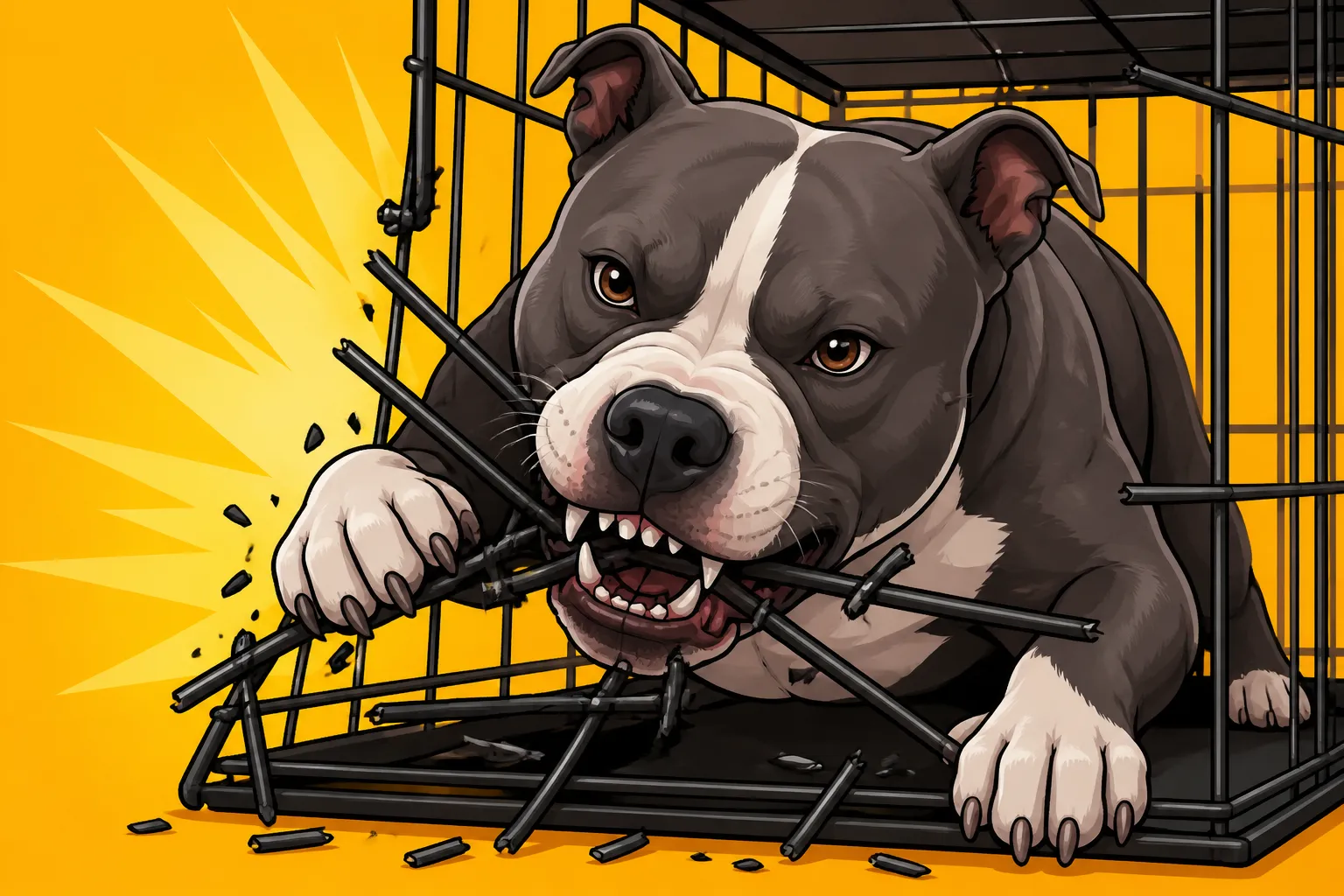 Pit Bull Chewing Through a Wire Crate