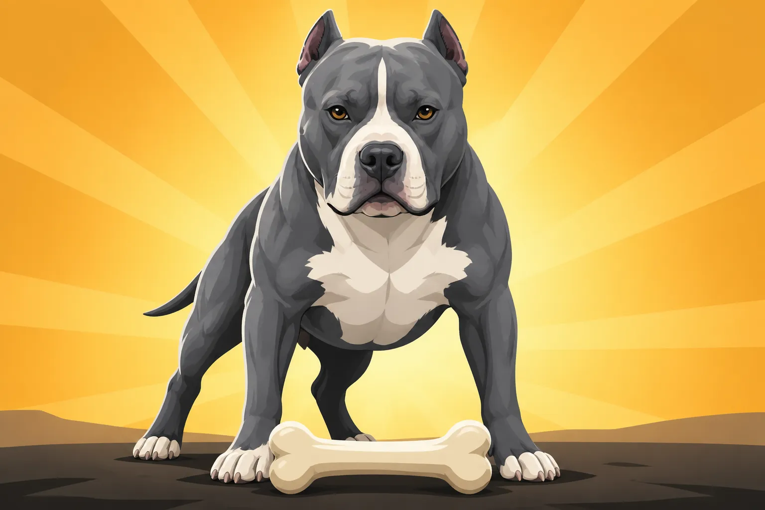 A Pit Bull Standing Over a Bone