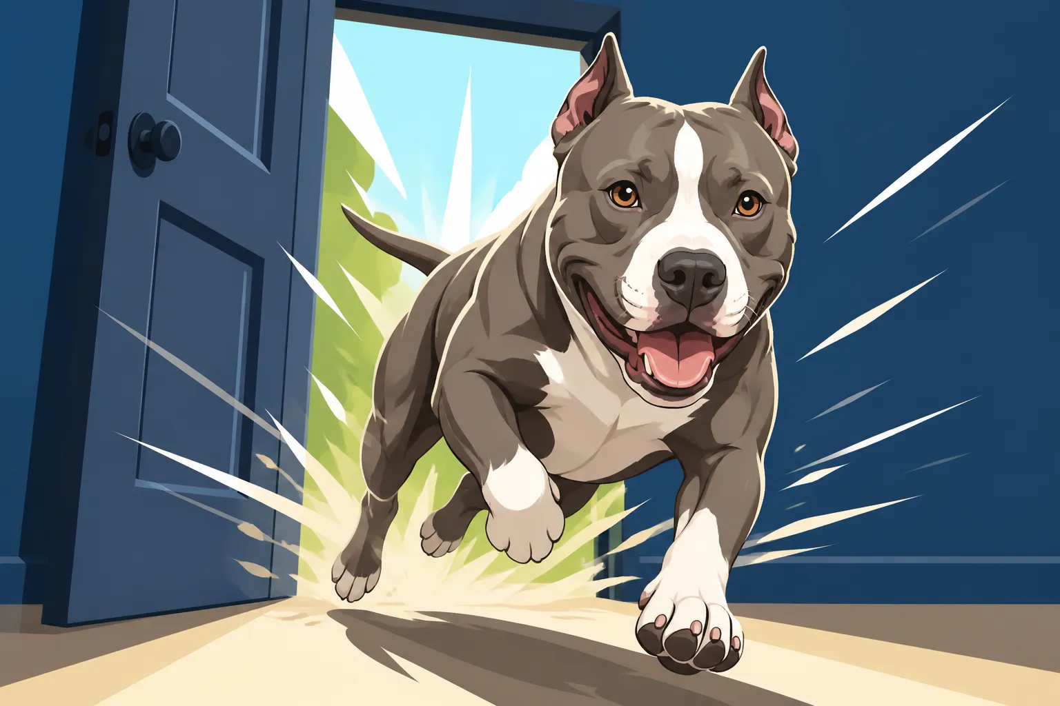 A Pit Bull That Bolts Through an Open Door