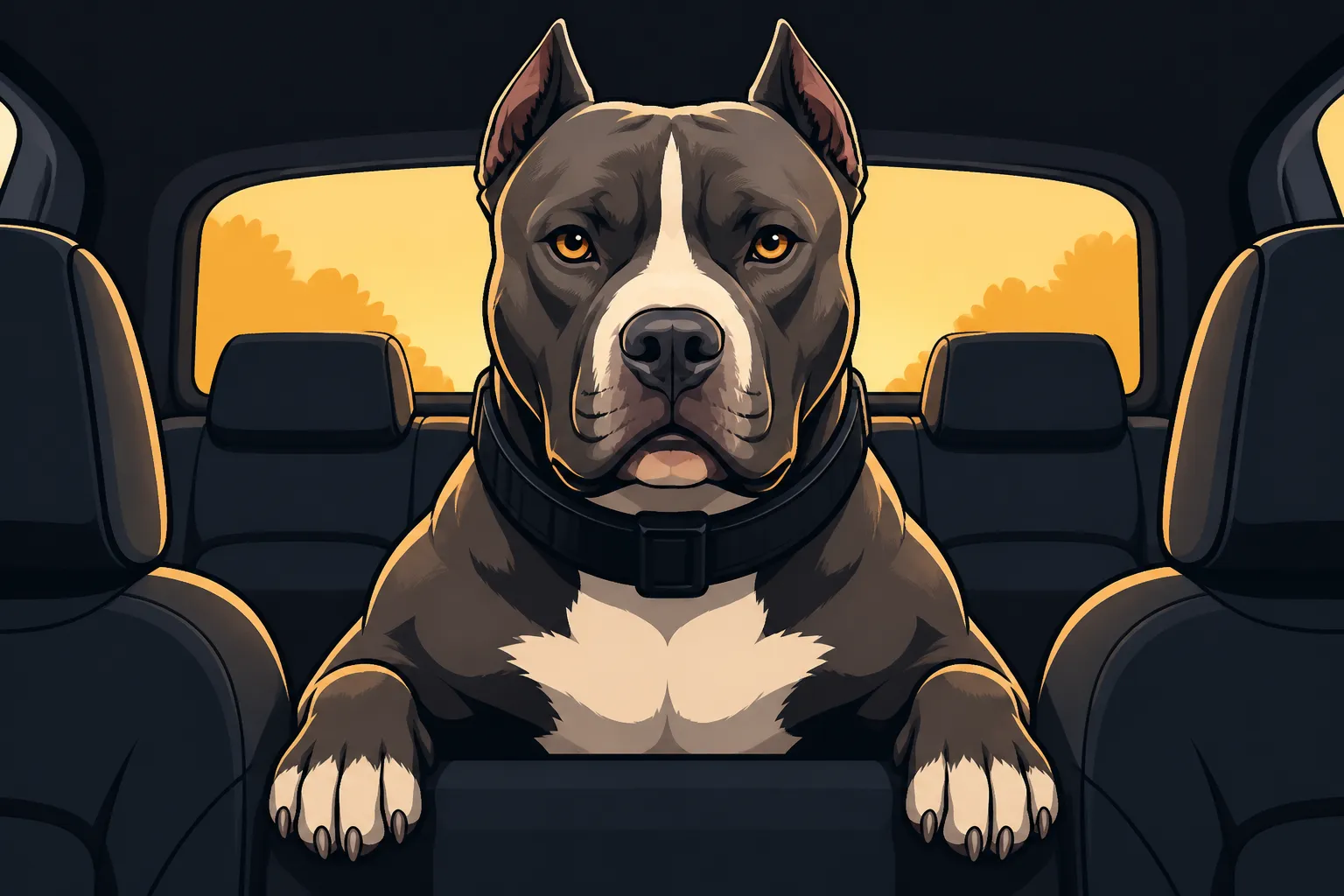 A Pit Bull Guarding the Back Seat