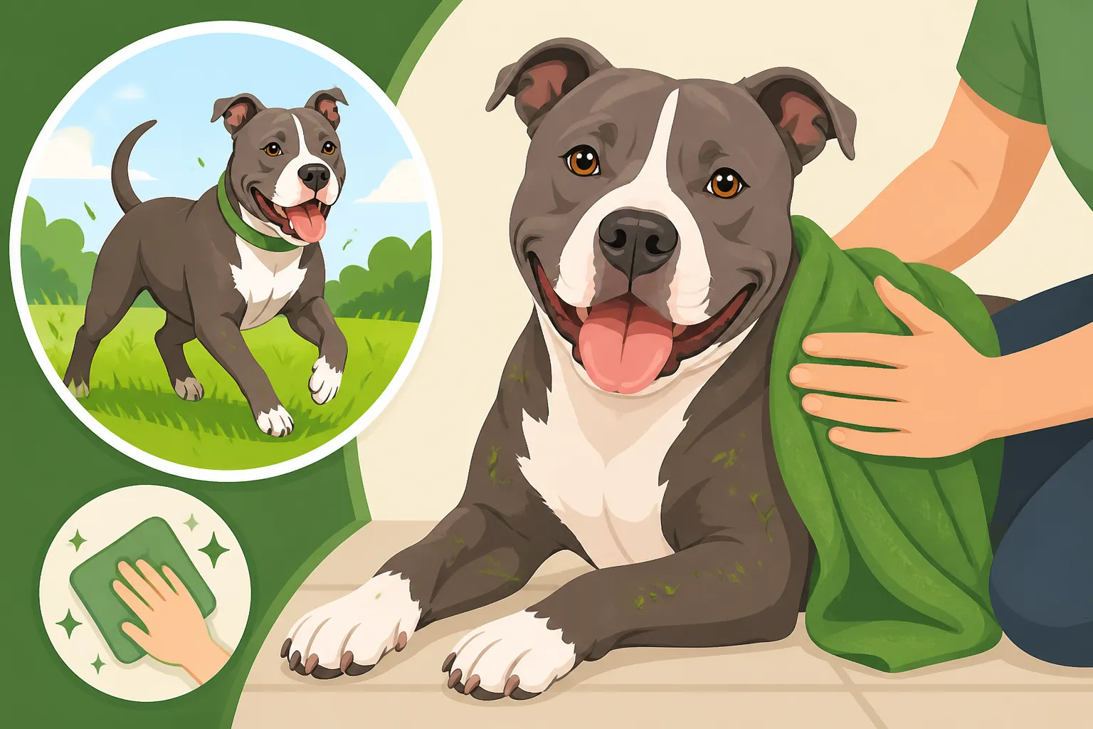 Wiping a Pit Bull Down After Grass Walks