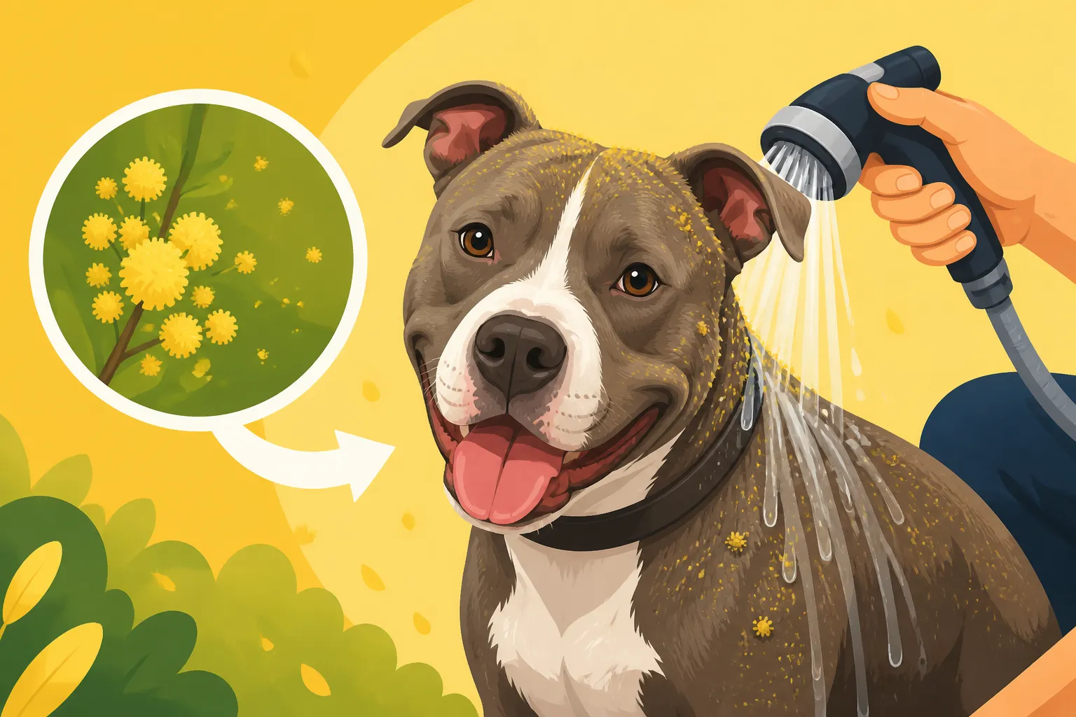 Rinsing Pollen Off a Pit Bull After Walks