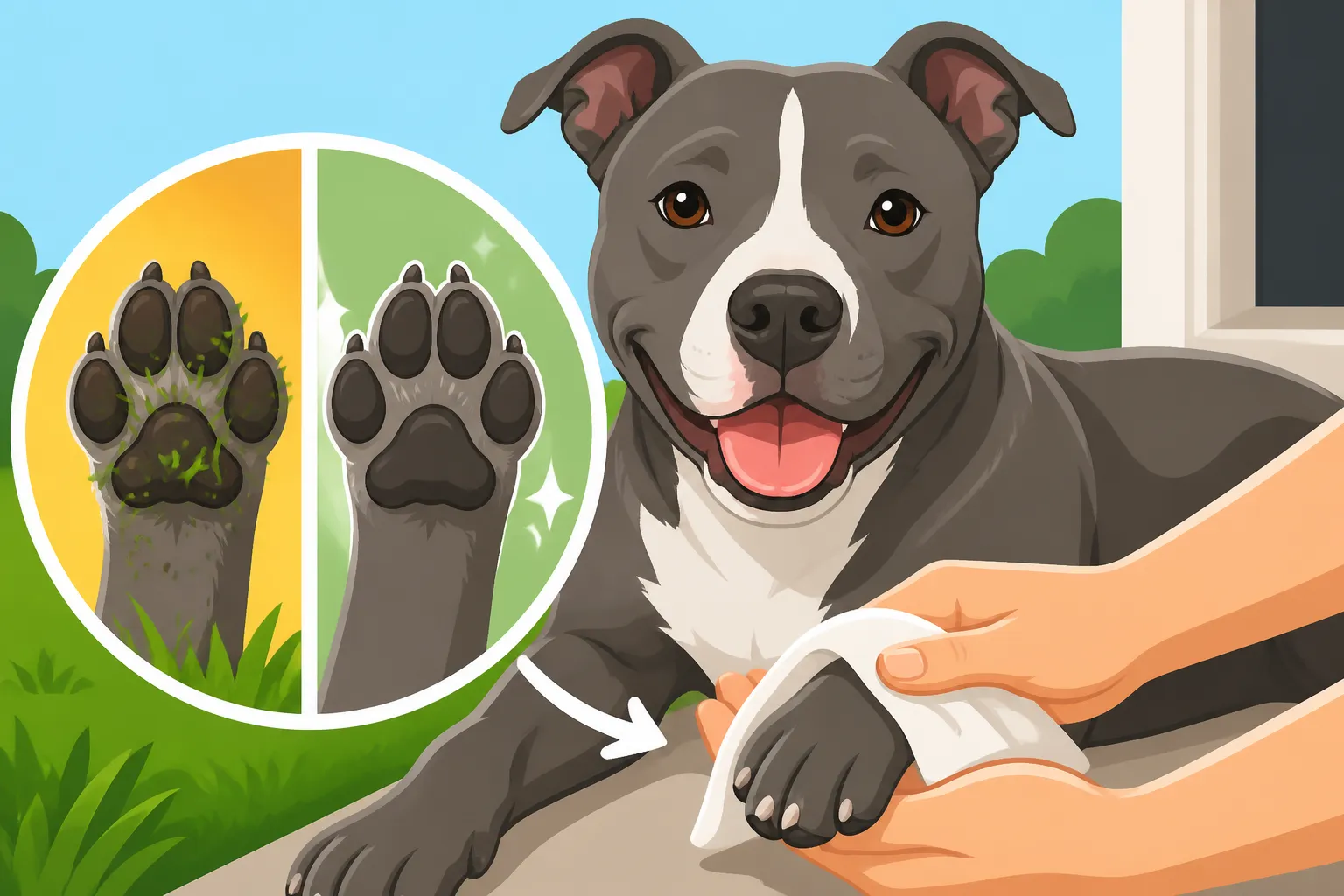 Wiping Pit Bull Paws After Grass