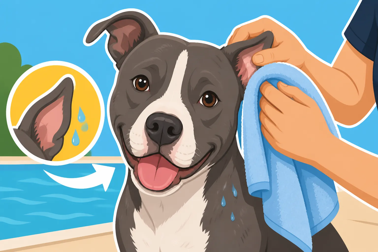 Drying a Pit Bull Ear After Swimming