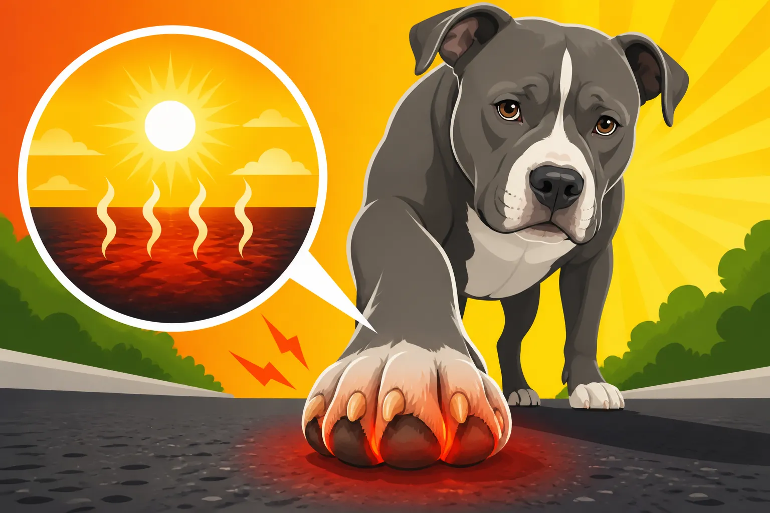 Hot Pavement Under a Pit Bull Paw