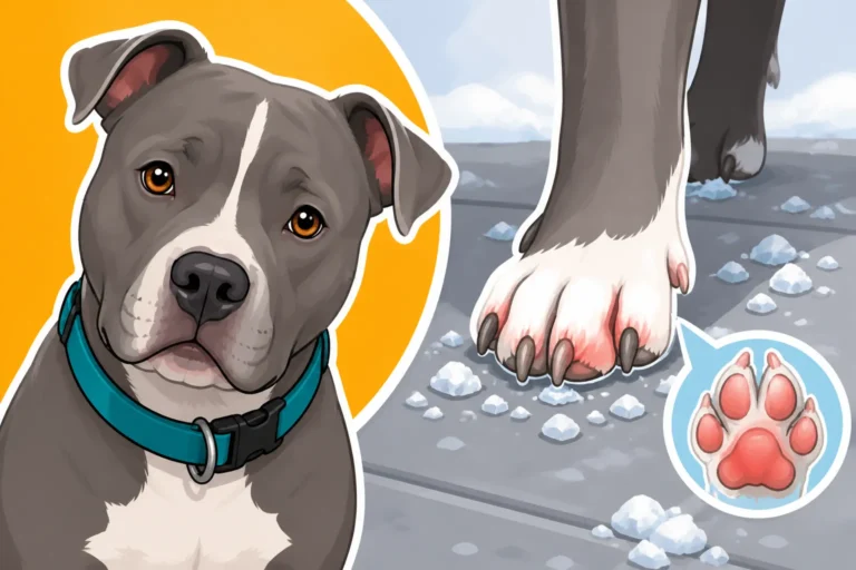 Pit Bull Paws on Salted Sidewalks