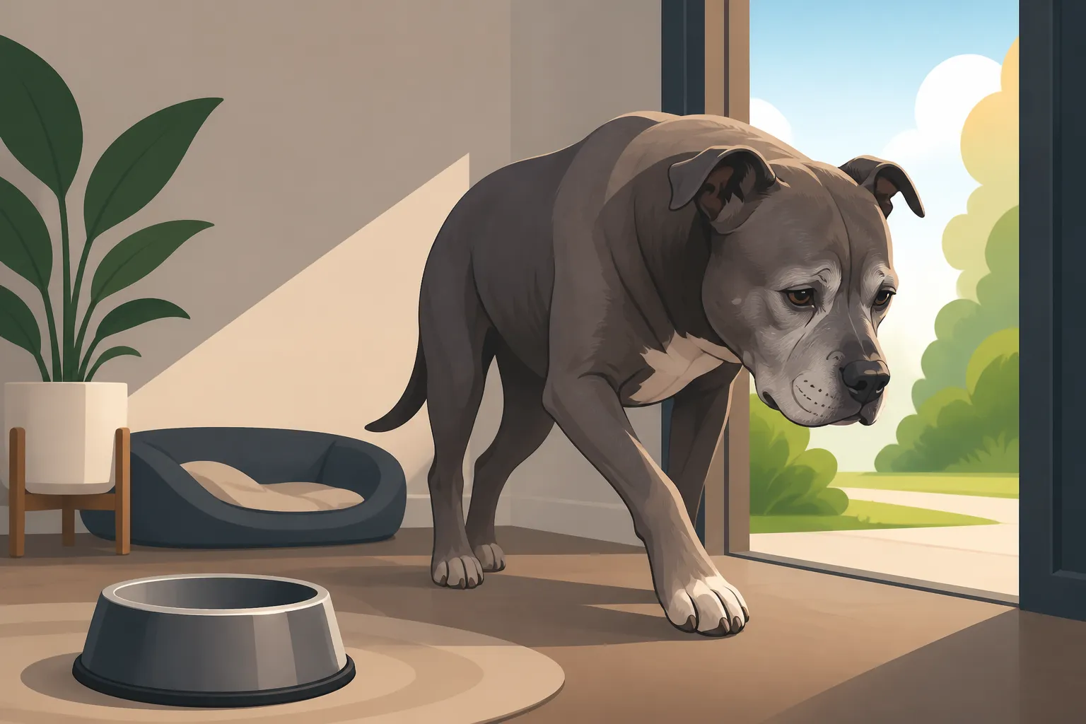An Old Pit Bull That Leaves Its Bowl