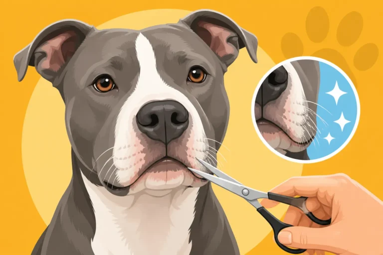 Trimming Whiskers and Face Hair on a Pit Bull